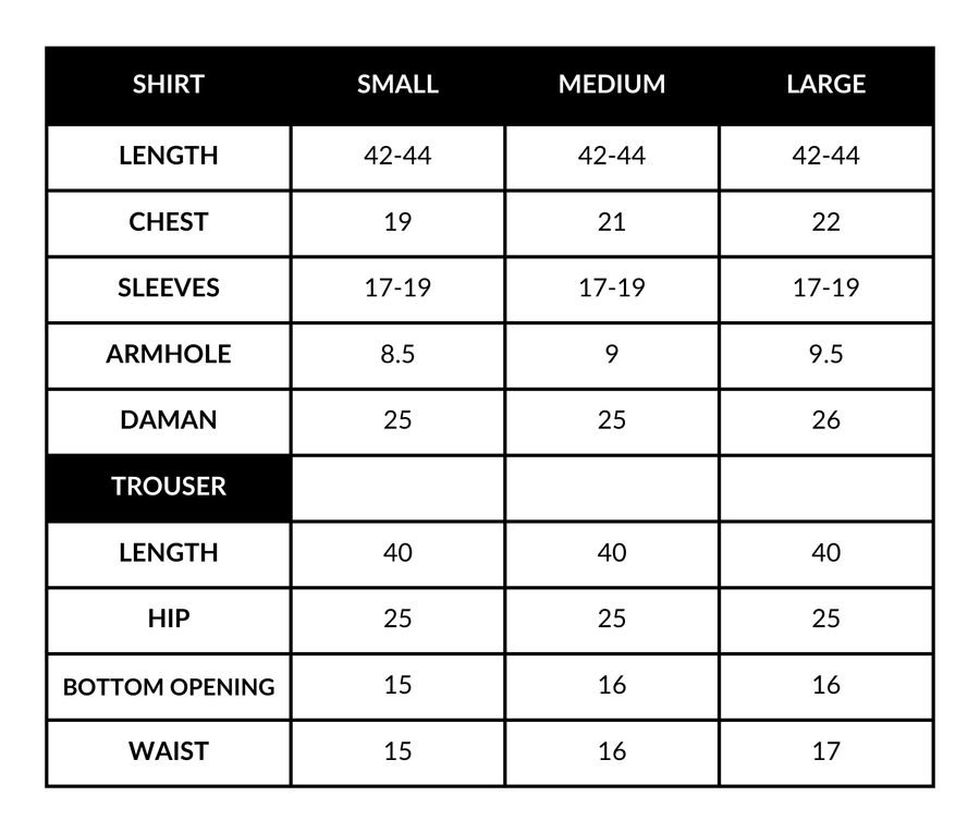 Size chart