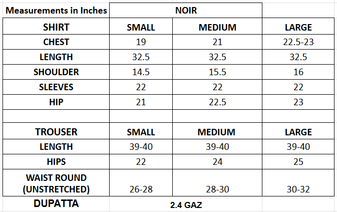 Size chart