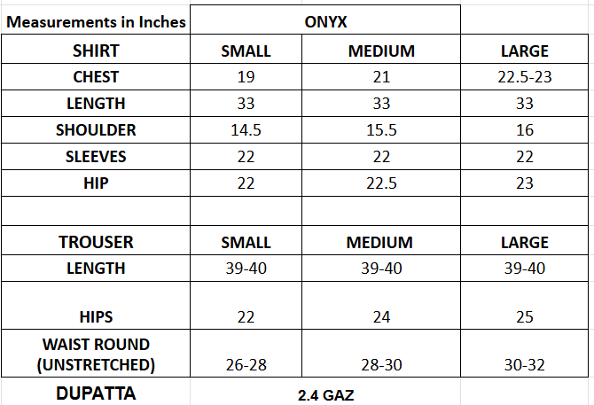 Size chart