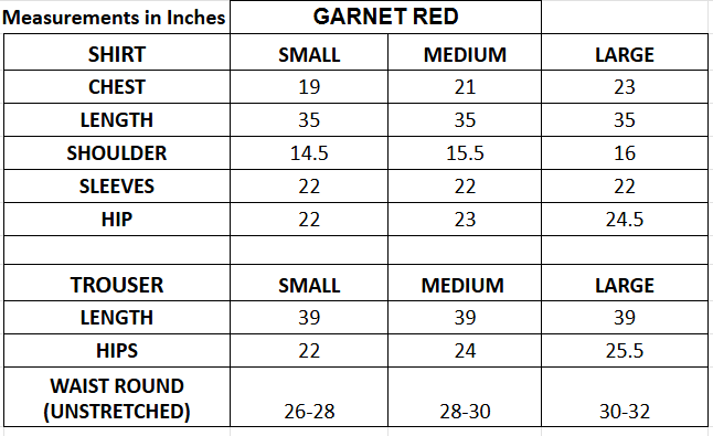 Size chart