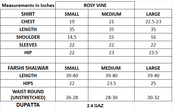 Size chart