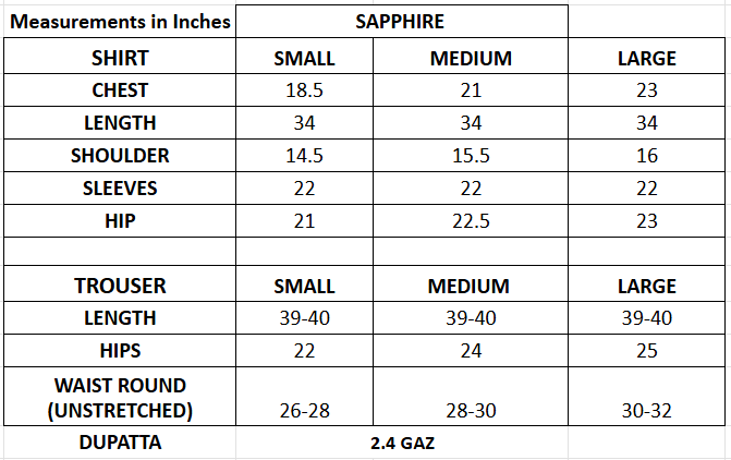 Size chart