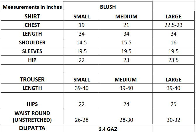 Size chart