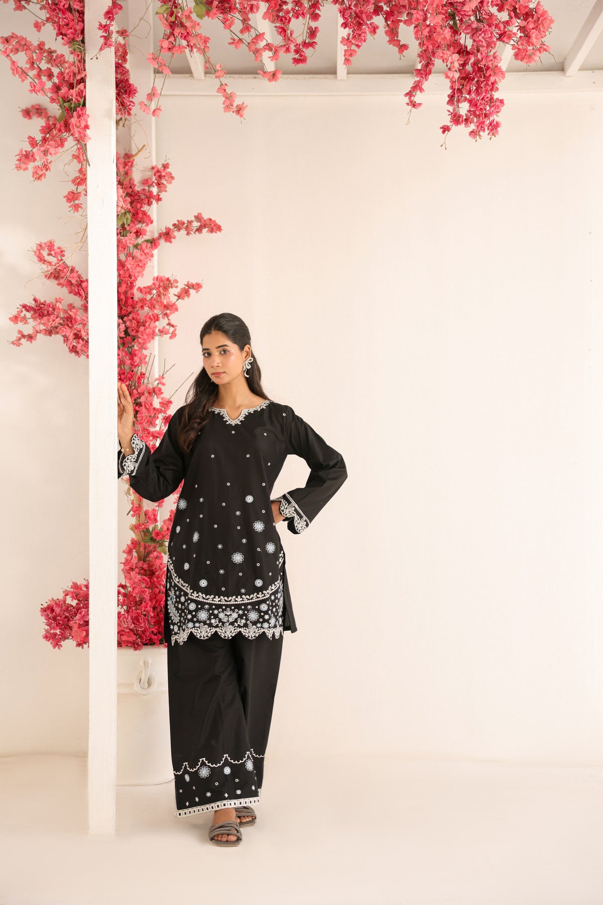 MIDNIGHT BLOOM embroidered co-ord set