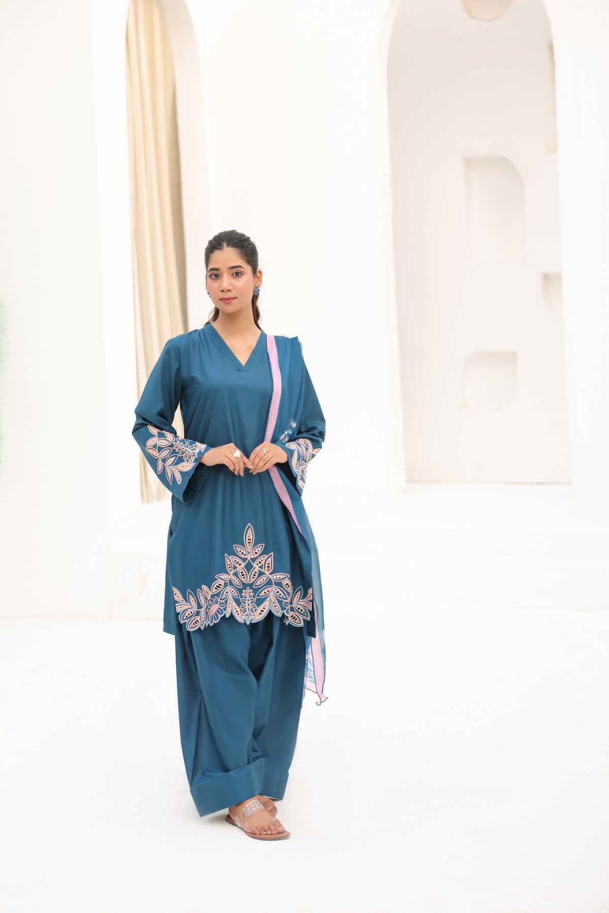 TEAL SERENITY embroidered co-ord set