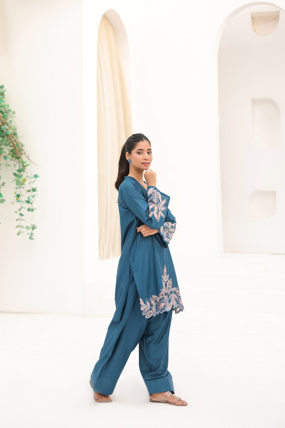 TEAL SERENITY embroidered co-ord set