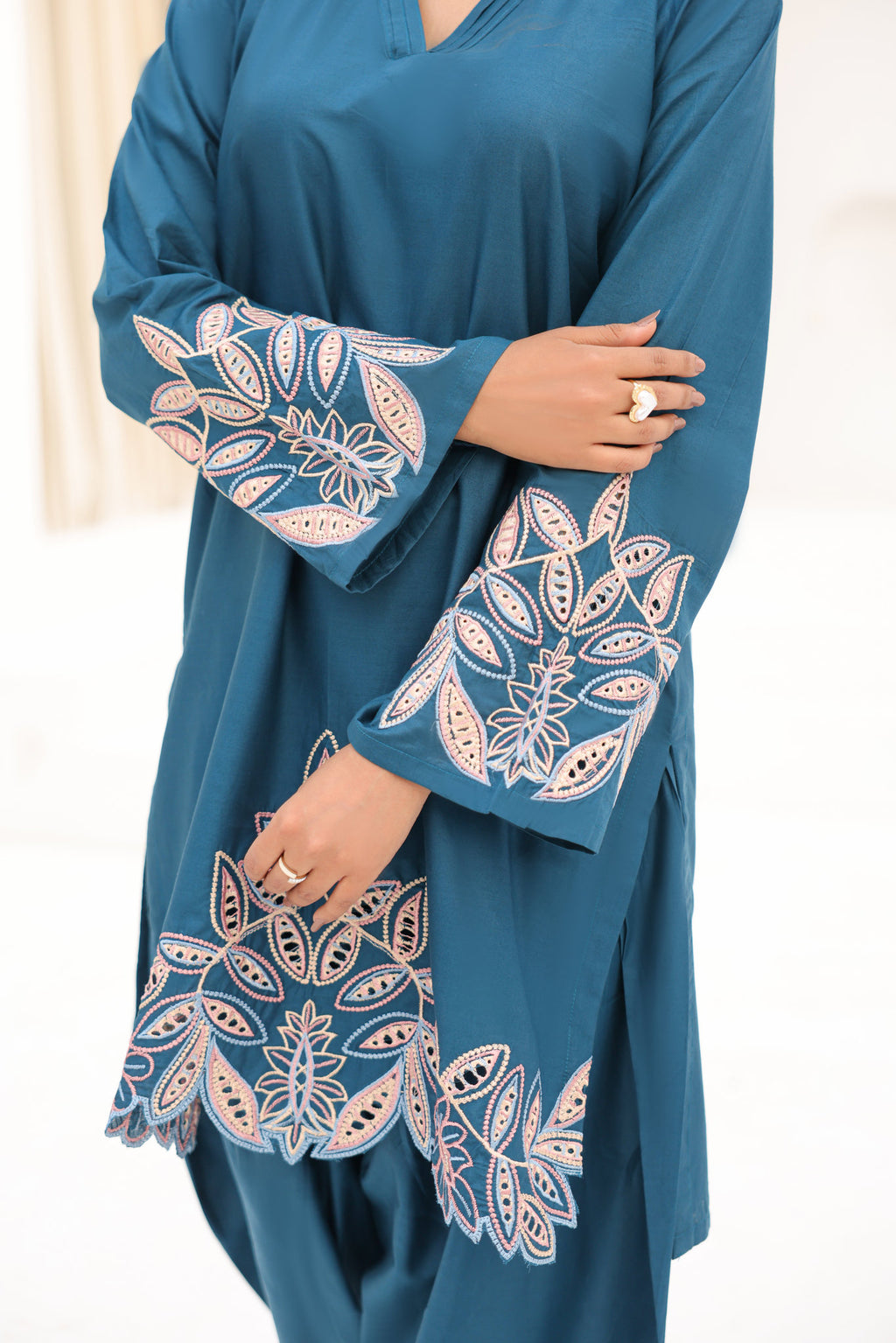 TEAL SERENITY embroidered co-ord set