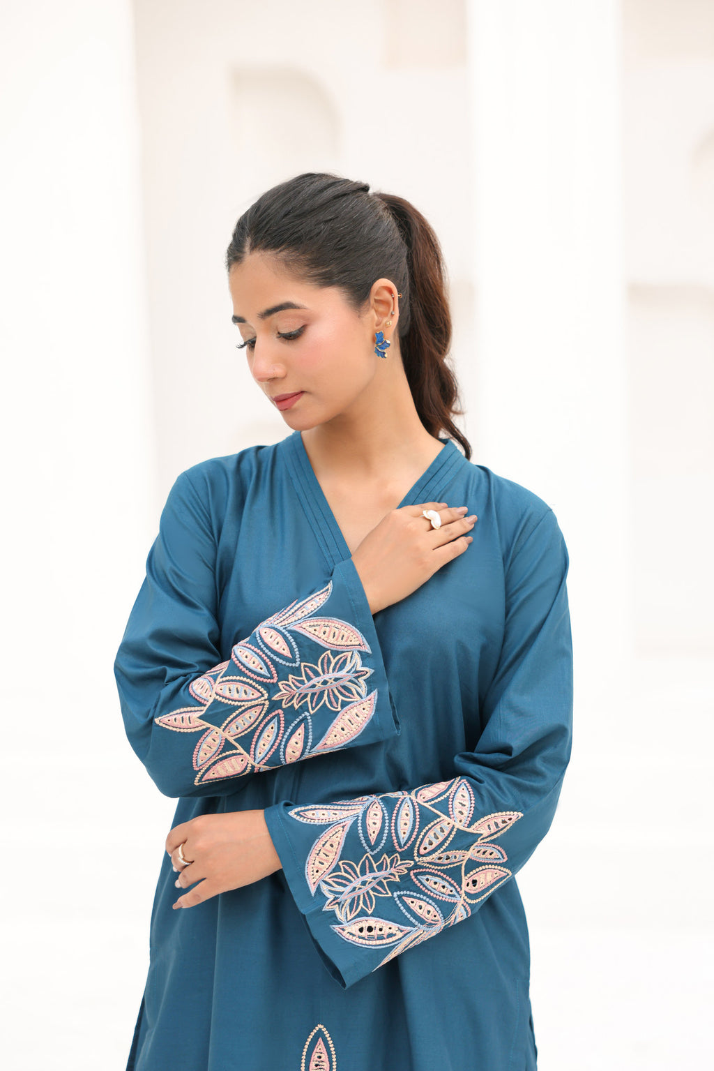 TEAL SERENITY embroidered co-ord set