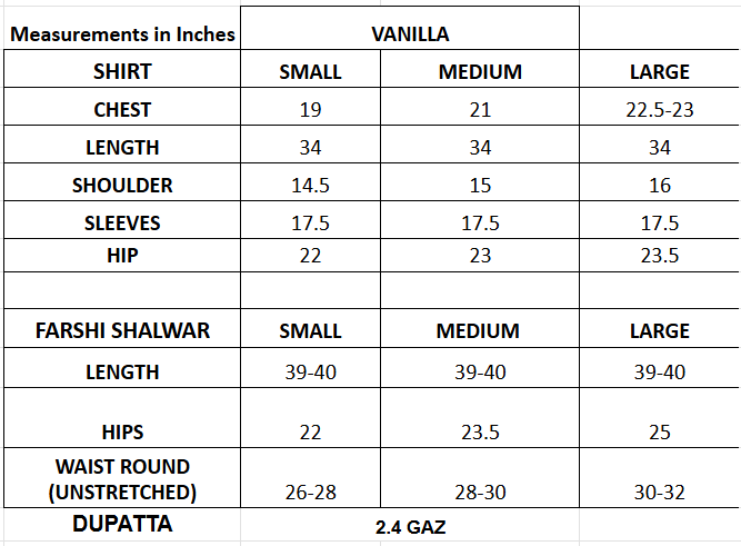 Size chart